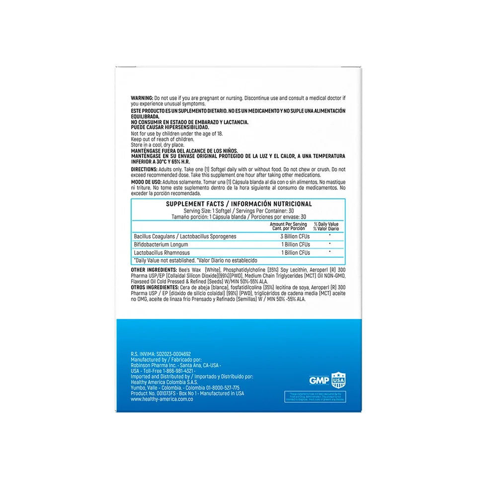 Sporogenex 3 Billion Bacillus Coagulans, 30 cápsulas blandas