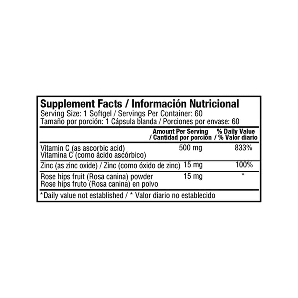 Vitamina C 500 mg + Zinc + Rosa Mosqueta | 60 cápsulas blandas