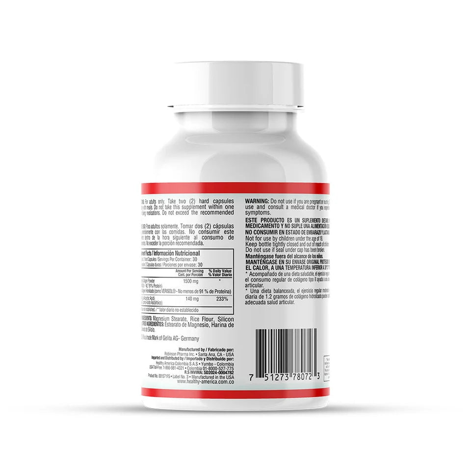 Juvenal Colágeno Hidrolizado 1500 mg + Vitamina C, 60 cápsulas