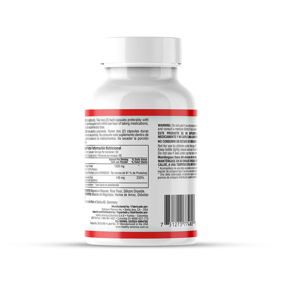 Juvenal | Colágeno hidrolizado 1.500 mg + Vitamina C | 100 cápsulas