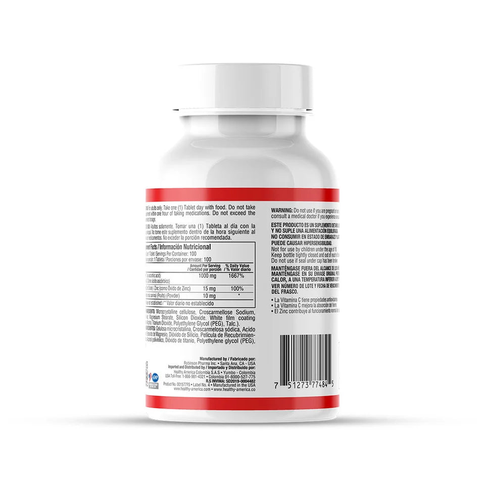 VITA C | Vitamina C 1.000 mg + Zinc + Rosa Mosqueta | 100 tabletas