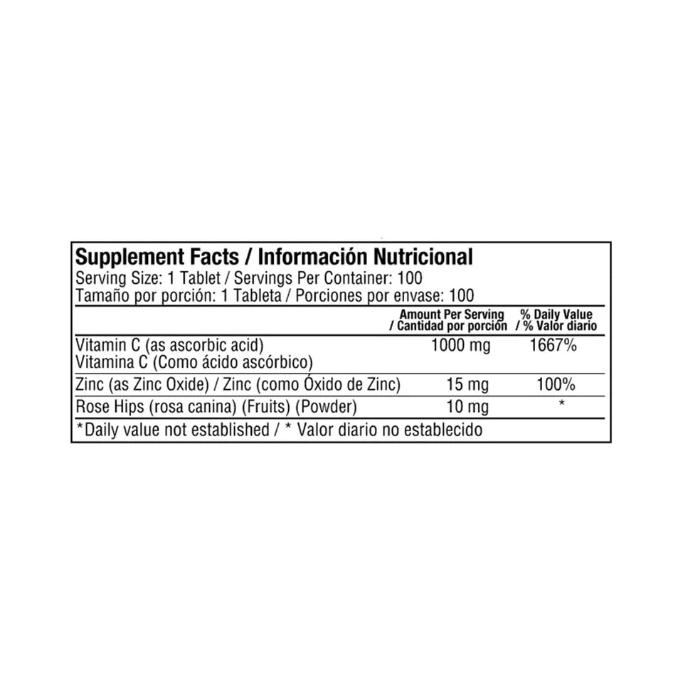 VITA C | Vitamina C 1.000 mg + Zinc + Rosa Mosqueta | 100 tabletas