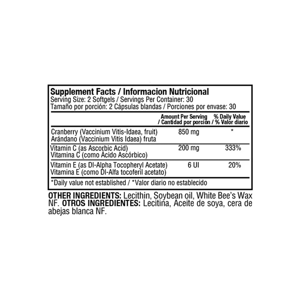 Mega Cranberry 850 mg + Vitamina C | Arándano rojo | Cápsulas blandas