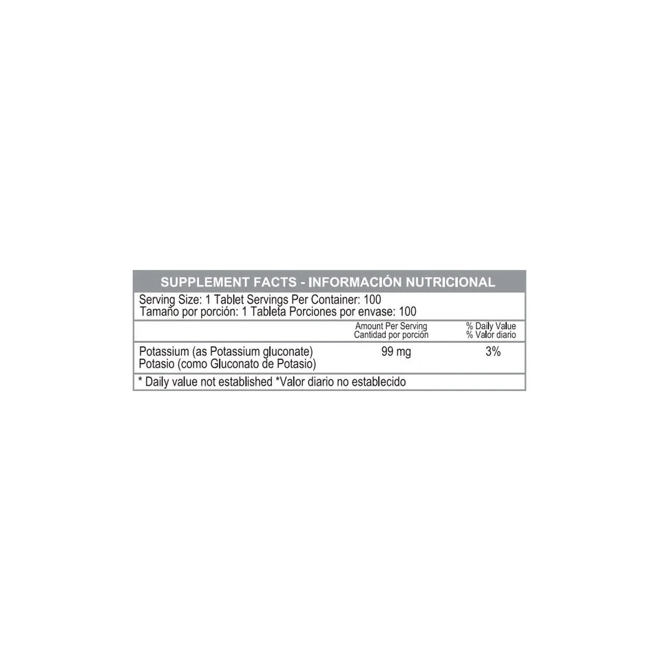 CHELATED POTASSIUM 99MG 100 TABLETS (AS POTASSIUM GLUCONATE 652 MG)