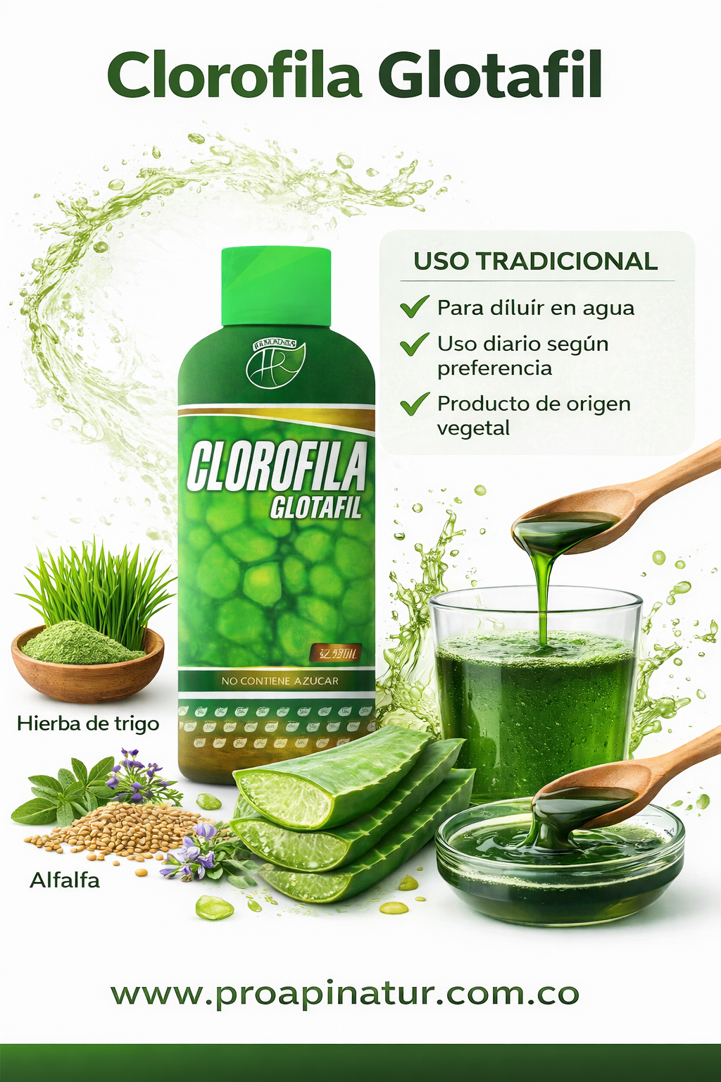 Clorofila Líquida Glotafil Sin Azúcar | Bebida Vegetal | Proapinatur