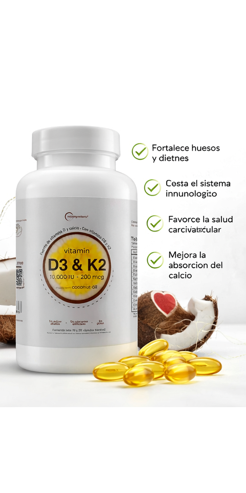 Vitamina D3 10000 UI + K2 200mcg | Huesos e Inmunidad | Proapinatur