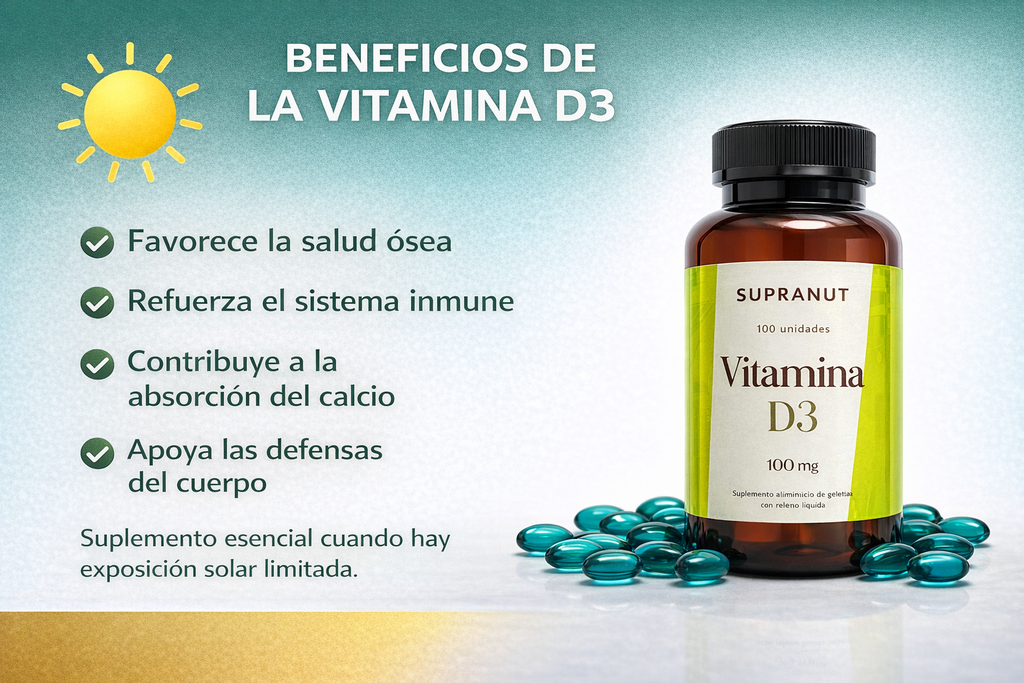 Vitamina D3 Supranut 100 mg – Apoyo Inmunológico y Salud Ósea – 100 Unidades
