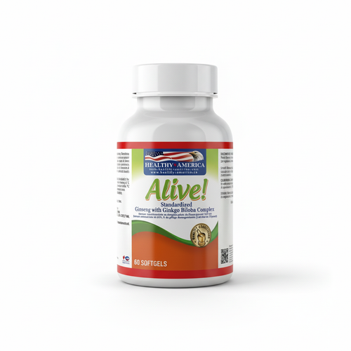 Alive Ginseng con Ginkgo Biloba sobre fondo blanco